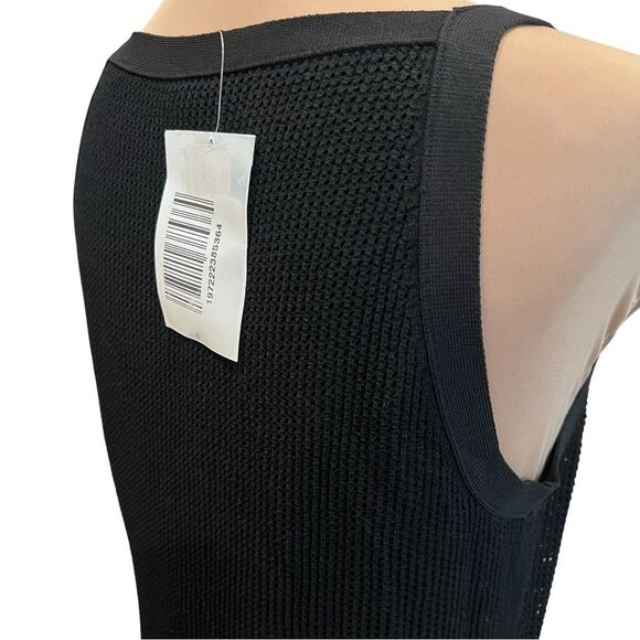 Theory Textured Knit Pointelle Midi Dress Sleeveless Straight Fit Black M NWT - Picture 10 of 14